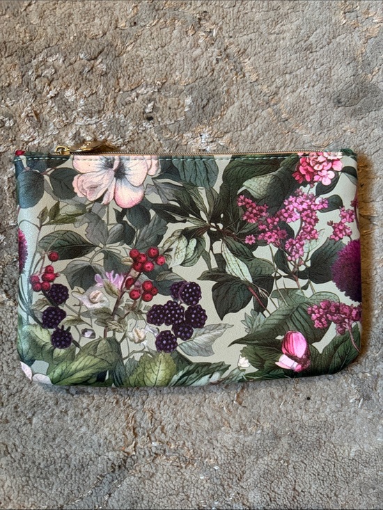 ipsy Handbags - ipsy Floral Botanical Zip Pouch - Green Multi with Pink & Purple Accents